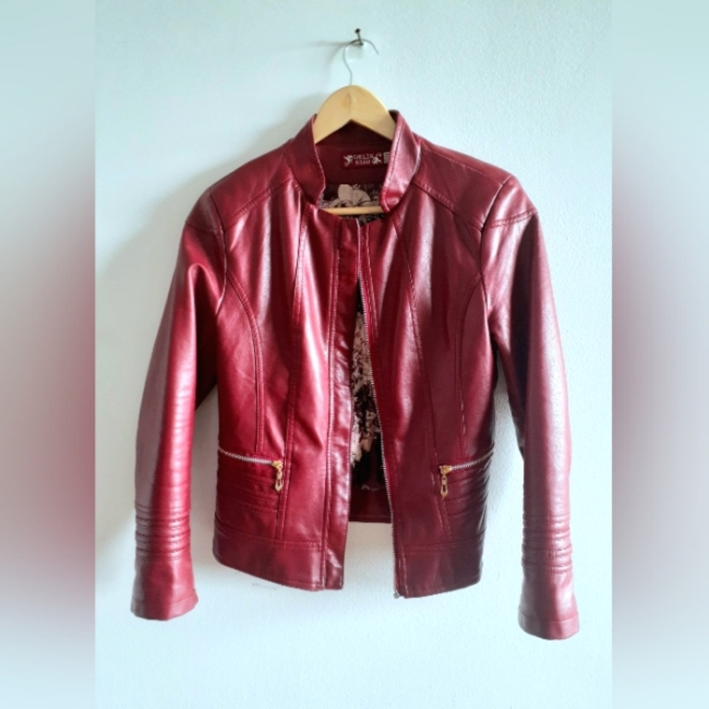 Vintage Moto Jacket with padded lining, Faux Leather, fits Medium